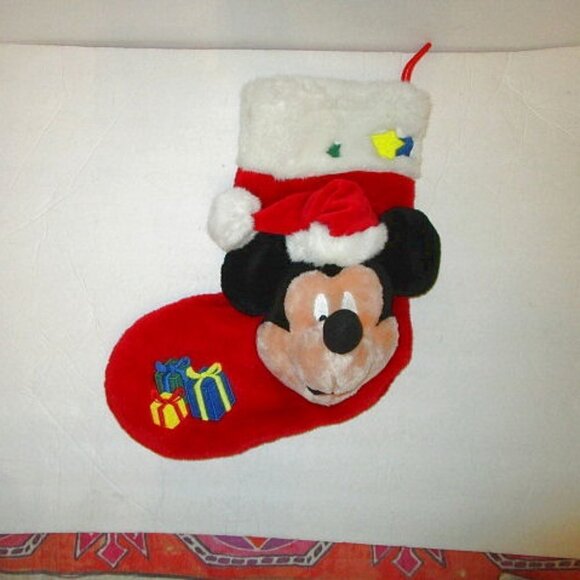 12” Disney MICKEY Mouse STOCKING 3D Plush Head CHRISTMAS Embroidered PRESENTS - Picture 1 of 10